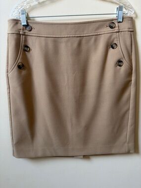 LOFT Tan Pencil Skirt with Button Details